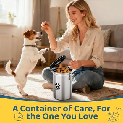 ENONCI Airtight Dog Treat Canister, 304 Stainless Steel Food Storage Jar with Date Dial Silver-2.8L - color: Silver, size: 2.8l