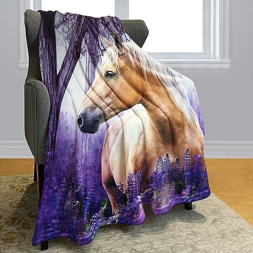 HommomH 60"x80" Palomino Horse Blanket with Purple Lavender, Super Soft Fleece Throw Blankets for Girls Women - size: 60" x 80"