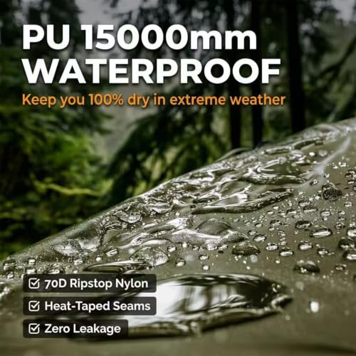 GOLDCAMP Bushcraft Emergency Camping Tarp，70D Nylon 10X13.2FT Hammock Rain Fly ，UV 50+ and PU15000mm Tent Tarp Shelter Canopy，Heavy Duty Multifunctional Sun Shade Essentials for Hiking (10X13.2ft) - size: 10X13.2FT