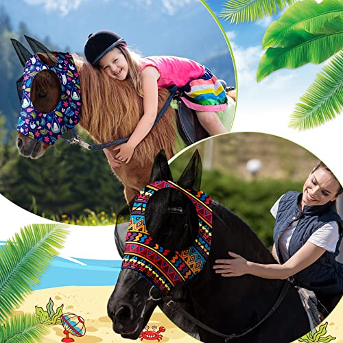 Frienda 4 Pcs Fly Masks with Ears Face Covering UV Protection from Insect Pests Elasticity Smooth Comfortable Mesh Horse Mask Accessories(Geometric,Medium) - size: Medium