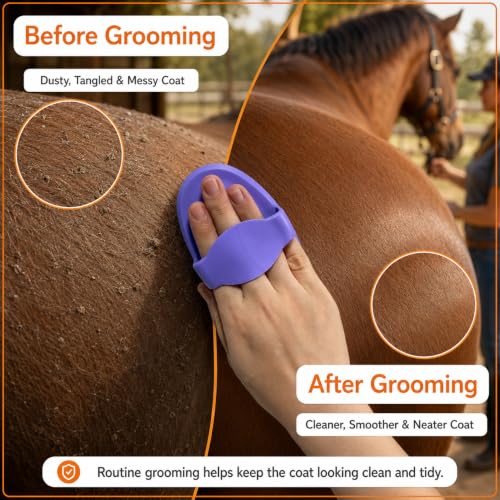 Rubber Curry Comb for Horses, Dogs & Cats, Pet Bath Brush with Hand Strap - color: Purple Rubber Curry Comb