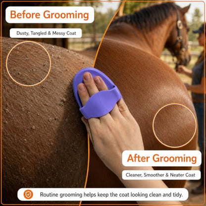 Rubber Curry Comb for Horses, Dogs & Cats, Pet Bath Brush with Hand Strap - color: Purple Rubber Curry Comb