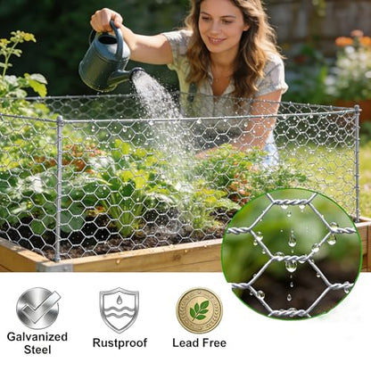 Amagabeli Chicken Wire Fencing 16in x 50ft Garden Netting Poultry Wire Hexagonal Galvanized Mesh Roll Fence Barrier for Raised Bed Cattle Panels for Plant Trellis Vegetable Dog Bird Pet Cage Craft - size: 1" 16"x50'