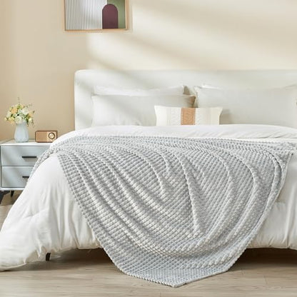 EMME Fleece Throw Blanket Luxury Flannel for Couch Bed Sofa Chair, Soft, Plush, Warm and Cozy Blanket with Geometric Grid Design (Light Grey, 50'' x 60'') - color: 09-grid-light Grey, size: Throw