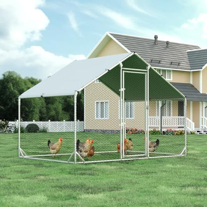 4ever2buy Metal Chicken Coop, 9.8x6.6 FT Walk-in Chicken Run Pen Poultry Cage, Water-Resistant & Anti-UV Cover, Large Chicken Coop for 6-8 Chickens - size: 9.8’L x 6.6’W x 6.4’H