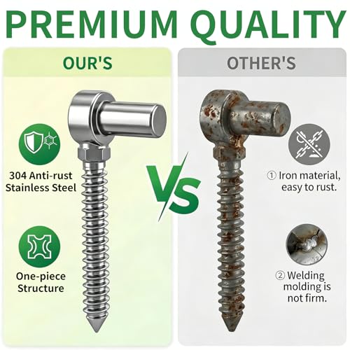 Coloch 4 Pack Stainless Steel Gate Hinges for Farm Fence, One Piece Molding Lag Screw Eye Hinges M16 Heavy Duty Pin Hinge Bolts Fit 5/8” Pin for Wood Fence, Garden, Barn Doors
