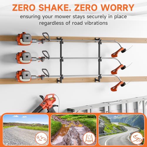 Weed Eater Rack for Enclosed Trailer,Trimmer Rack for Enclosed Trailer | Weedeater Rack for Trailer,3 Place Trailer Racks for Lawn Equipment,Weed Wacker Rack For Enclosed Trailer&Garage,Black Steel