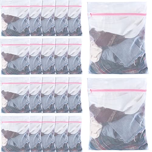 Nuenen 36 Pieces Mesh Laundry Bags Fine Mesh Wash Bags with Zipper Machine Washable Lingerie Bags for Washing Delicates Clothes Garment Underwear Blouse Hosiery Socks Travel, 16 x 20 Inches (Pink) - color: Pink, size: 16 x 20 inches