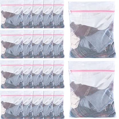 Nuenen 36 Pieces Mesh Laundry Bags Fine Mesh Wash Bags with Zipper Machine Washable Lingerie Bags for Washing Delicates Clothes Garment Underwear Blouse Hosiery Socks Travel, 16 x 20 Inches (Pink) - color: Pink, size: 16 x 20 inches