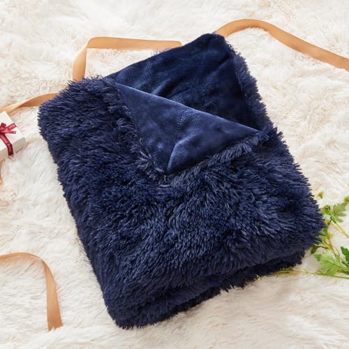 GONAAP Fuzzy Faux Fur Twin Blanket for Couch, Dark Navy, 60"x80" - color: Dark Navy, size: Twin(60"x80")