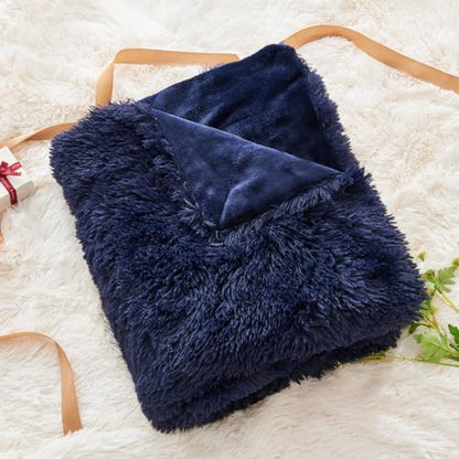GONAAP Fuzzy Faux Fur Twin Blanket for Couch, Dark Navy, 60"x80" - color: Dark Navy, size: Twin(60"x80")