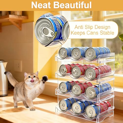 Cat Food Can Organizer 4-Tier Hold 72 Cans 3.5oz Transparent Cat Can Rack - size: 4 Layers