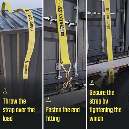 Two 4-in. X 30-Ft. Heavy-Duty Winch Straps with Chain End and Grab Hook, 16,200 Lbs. Break Strength | Chain TieDowns By DC Cargo Mall - size: 2-pack, style: Grab Hook