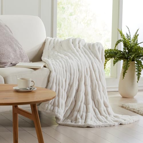 Springtree Home Luxury Micro Plush Throw Blanket | Thick Faux Fur | White | Lily Collection | 60" x 70" | White Blanket | Ultra Plush - color: White Cloud, size: 60" x 70" (Large)