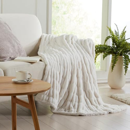 Springtree Home Luxury Micro Plush Throw Blanket | Thick Faux Fur | White | Lily Collection | 60" x 70" | White Blanket | Ultra Plush - color: White Cloud, size: 60" x 70" (Large)
