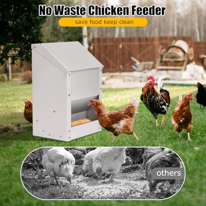 Automatic Chicken Feeder 10lb Hanging Feeder Trough with Scoop | Galvanized Metal Gravity Chicken Feeder, Duck Feeder, Chicken Feeder Trough with Lid for Chickens Ducks Goose Poultry