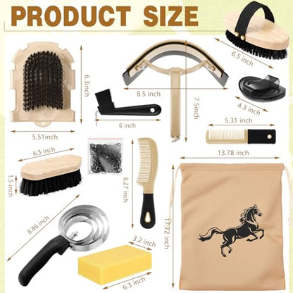 Abbylike 12 Pieces Horse Grooming Kit Equine Care Brushes, Black - color: Black