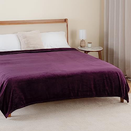 Berkshire Blanket Classic VelvetLoft® Solid Bed Blanket Queen Size,Lightweight Soft Fuzzy Plush Blanket for Bed and Couch,Eggplant Purple,90x90 Inches - color: Eggplant, size: Full/Queen