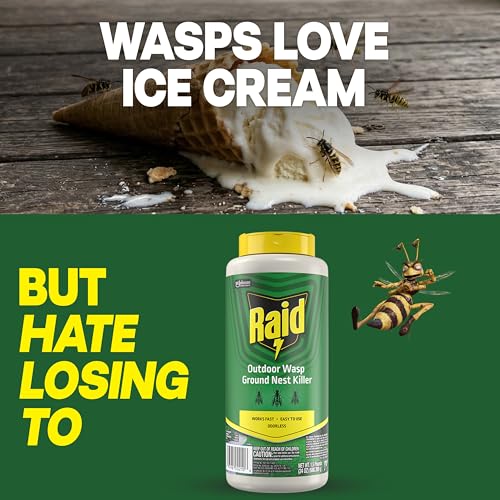 Raid Outdoor Wasp Ground Nest Killer, Dust Insecticide for Outside Household Use, Wasp Killer, Fast-Working and Odorless, 24 Oz