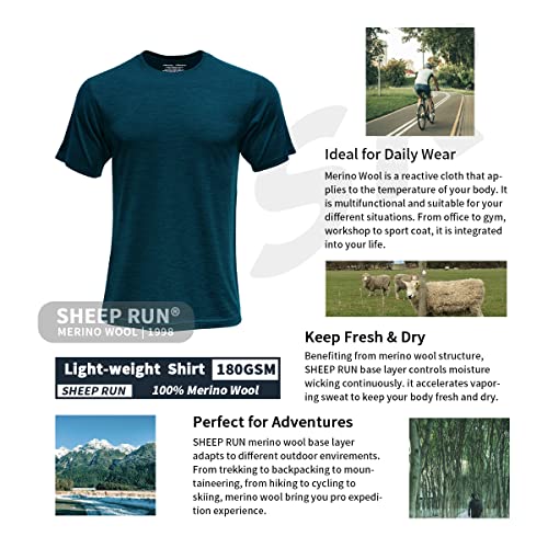 SHEEP RUN Men's Merino Wool Lightweight Hiking Running Workout Breathable Base Layer T Shirt - color: Espresso, size: Medium