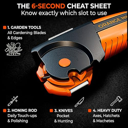 Orange Ninja 7-in-1 Garden Tool & Knife Sharpener – Sharpens Axe, Hatchet, Machete, Pruner & Shears – One Tool for All Your Outdoor Blades – Gift for Gardeners (Pack of 2) - size: Small (Pack of 2)