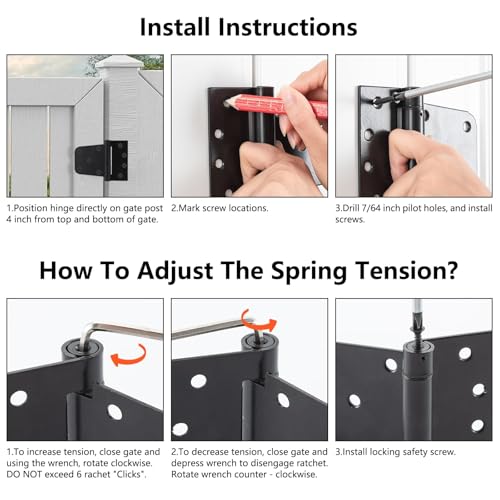 3-1/2 Inch Self Closing Gate Hinges, Spring T Hinges, Black, 4 Pack - color: 4Pack - Black
