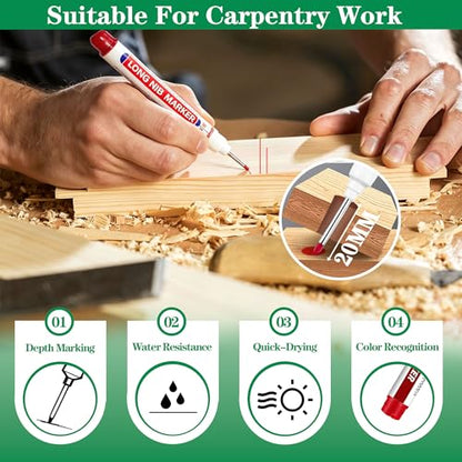 20 Pcs 20mm Long Nib Marker Long Head Deep Hole Marker Pens Deep Reach Permanent Paint Markers Marking Pen for Metal Drilling Construction Carpenter（White） - color: White