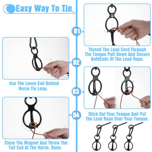 3 Sets Horse Tie Ring, Tie Ring for Horses, Carbon Steel Horse Safety Tie Ring with Eye Bolts and Snaps, Heavy Duty Horse Tack and Supplies for Training, Grooming, Stables (Black)