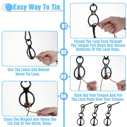 3 Sets Horse Tie Ring, Tie Ring for Horses, Carbon Steel Horse Safety Tie Ring with Eye Bolts and Snaps, Heavy Duty Horse Tack and Supplies for Training, Grooming, Stables (Black)