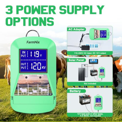 12KV Electric Fence Charger,15 Miles, 3 Joules Electric Fence Kit - color: Green