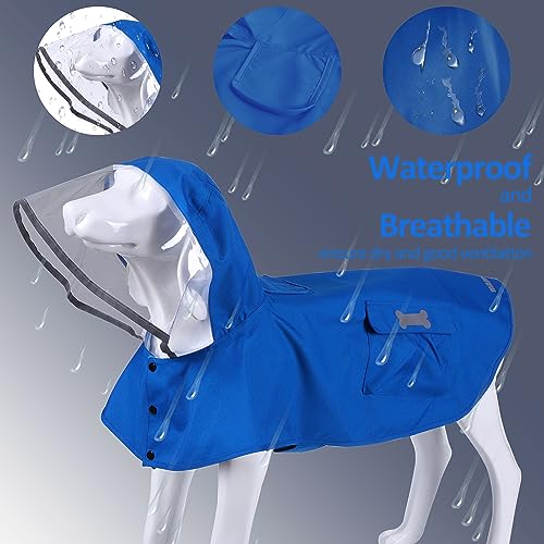 Waterproof Dog Raincoat, Adjustable Reflective Lightweight Pet Rain Clothes with Poncho Hood (Medium, Blue) - color: Blue, size: Medium(13-22lb)