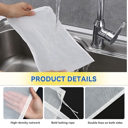 2Pcs Fine Mesh Strainer Bags, 100 Mesh Food Grade Nut Milk Bag for Almond Milk, Yogurt, Juice, Cold Brew Coffee, Reusable & Washable