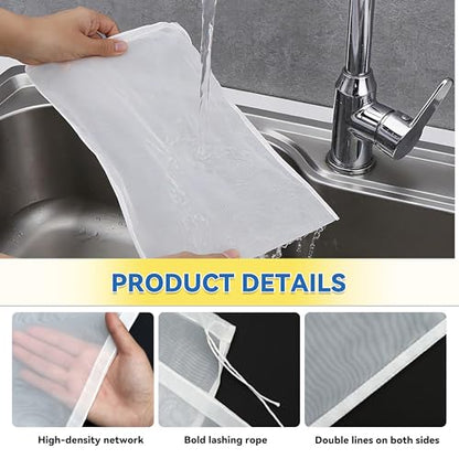 2Pcs Fine Mesh Strainer Bags, 100 Mesh Food Grade Nut Milk Bag for Almond Milk, Yogurt, Juice, Cold Brew Coffee, Reusable & Washable