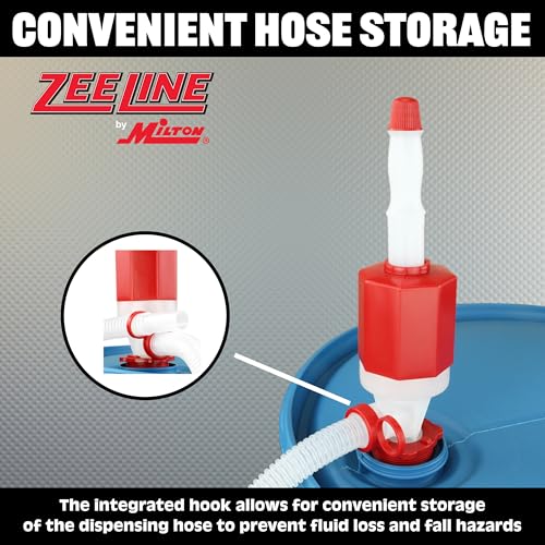 Zeeline By Milton ZE369W, Siphon Drum Pump, Manual Siphon pump with flexible 48” hose,7 Gallons Per Minute, Transfer Liquids from 55Gallon Drums or Smaller, Def Drum Pump,(Polyethylene/Polypropylene)