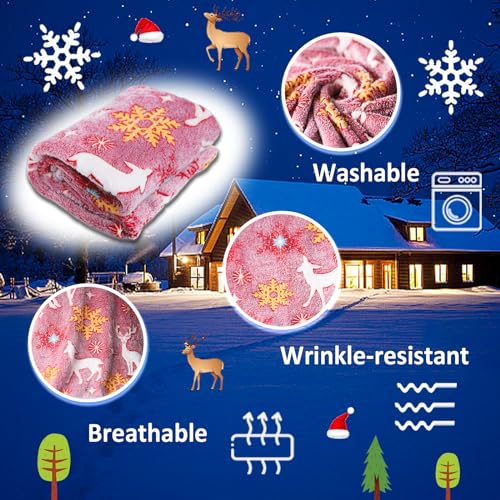 Glow in The Dark Christmas Throw Blanket with Storage Bag, Soft Throw Blanket for Girls Boys, Camping Blanket, Gifts for Children Ages 1-10, Kids Blanket, Day Care Home Office Travel Use - color: Christmas Red