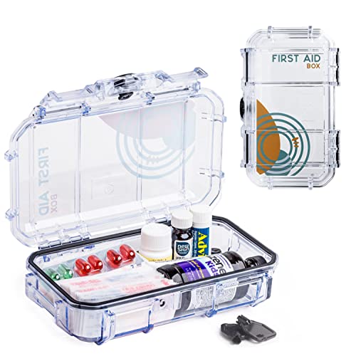 Evergreen X Seahorse 56 Medication Lock Box - Medium, First Aid Kit, Childproof, Empty Lockable Medicine Box to Store Medications, Diabetic Supplies. NO SUPPLIES INCLUDED (Clear + Boho) - color: Clear + Boho