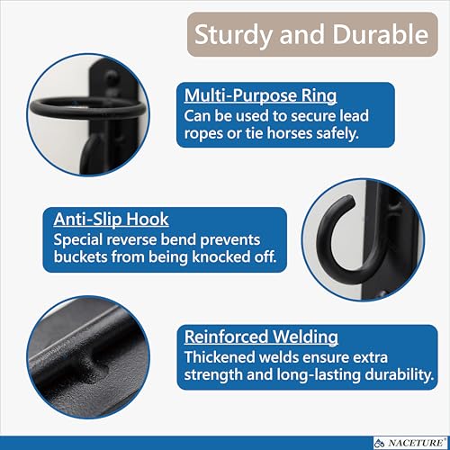 NACETURE Heavy Duty Horse Stall Bucket Hooks, 6 Pack