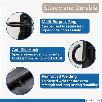 NACETURE Heavy Duty Horse Stall Bucket Hooks, 6 Pack