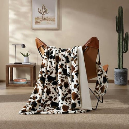 Wrangler - Blanket, Super Soft & Reversible Faux Fur Bedding, Yellowstone Inspired Throw Blanket for Couch or Bed (Spotted Cow Print Brown, 50" x 70") - color: Spotted Cow Print Brown