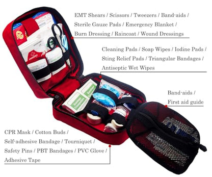 First Aid Kit Med Medical - Kit Rip-Off 180 pcs Water-Resistant Emergency Kit for Camping Hiking Home Outdoor Truck Vehicle Car Fishing Travel Biking - color: Red