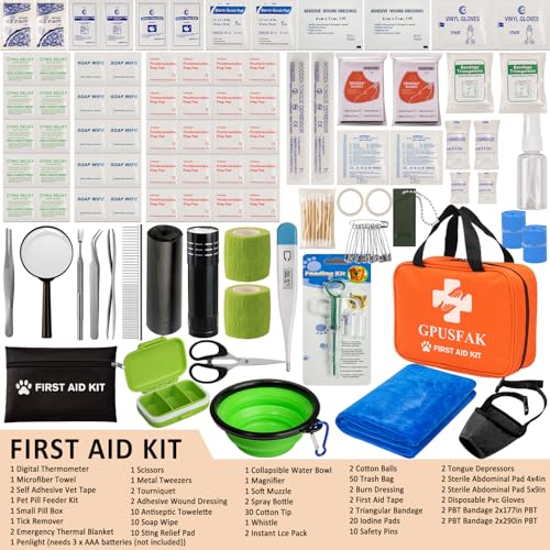Pet First Aid Kit for Dogs and Cats - Pet Emergency Kit for Camping Hiking Traveling Hunting and Sports Orange