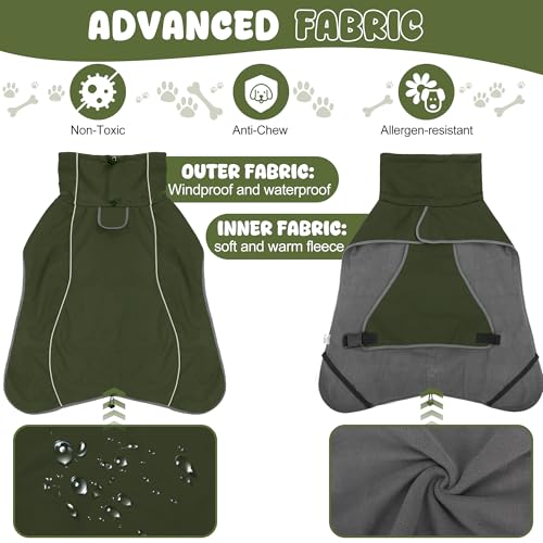 Dog Raincoat, Waterproof Dog Coat with Polar Fleece Lining - color: Army Green, size: Small