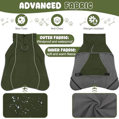 Dog Raincoat, Waterproof Dog Coat with Polar Fleece Lining - color: Army Green, size: Small