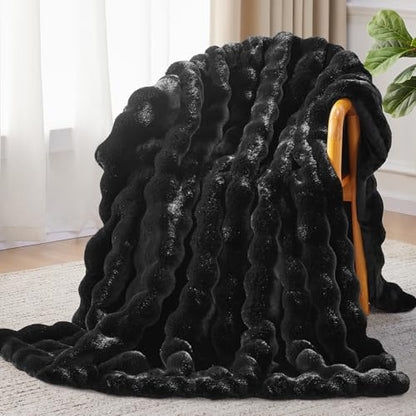 Anysay Faux Fur Throw Blanket, 1000GSM Fluffy Soft Bubble Blanket 60''*80'' - color: Black, size: Twin