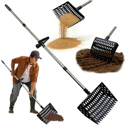 XCL Chicken Poop Scooper, Chicken Coop Scoop & Rake 2-in-1, Chicken Coop Rake with Ergonomic Grip, Sifting Shovel for Poop and Bedding Shavings, for Livestock Farming Such as Chicken Duck (Black) - color: Black