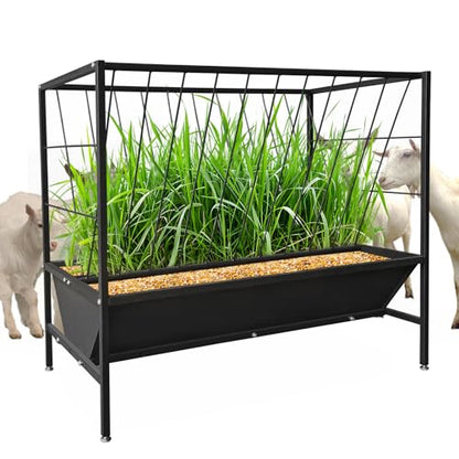 Pasture Hay Feeder for Farms, 2 in 1 Goat Feeder Trough