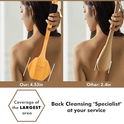 NORTHSONG Body Brush+Face Brush,Deep Cleaning Exfoliating Set,Gift Ready | Body brush,Large Head Bath Brush,17.72"Extra-Long,Curved Bamboo Handle,100% Boar Bristles,ideal for Elderly,Shoulder Pain - size: 17.72 Inch back brush+face brush-2Packs