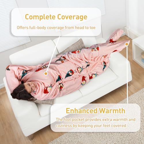 Catalonia Wearable Blanket with Sleeves & Foot Pocket for Adults - color: Christmas Dwarfs, size: Fleece