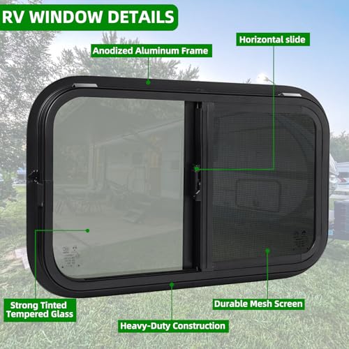 18"W x 15"H RV Windows for Cargo Trailer Camper,Tinted Horizontal Sliding - size: 18"W x 15"H
