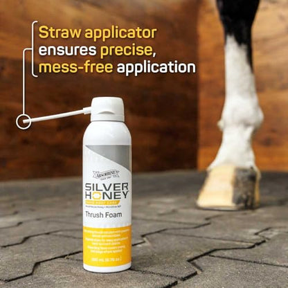 Silver Honey Rapid Hoof Care Equine Expanding Thrush Foam, 200 mL / 6.76 oz | Manuka Honey, MicroSilver BG, Fast-Acting, Deep Crevices, Sulcus, Frog, Mess-Free Precise Straw Application, No Staining